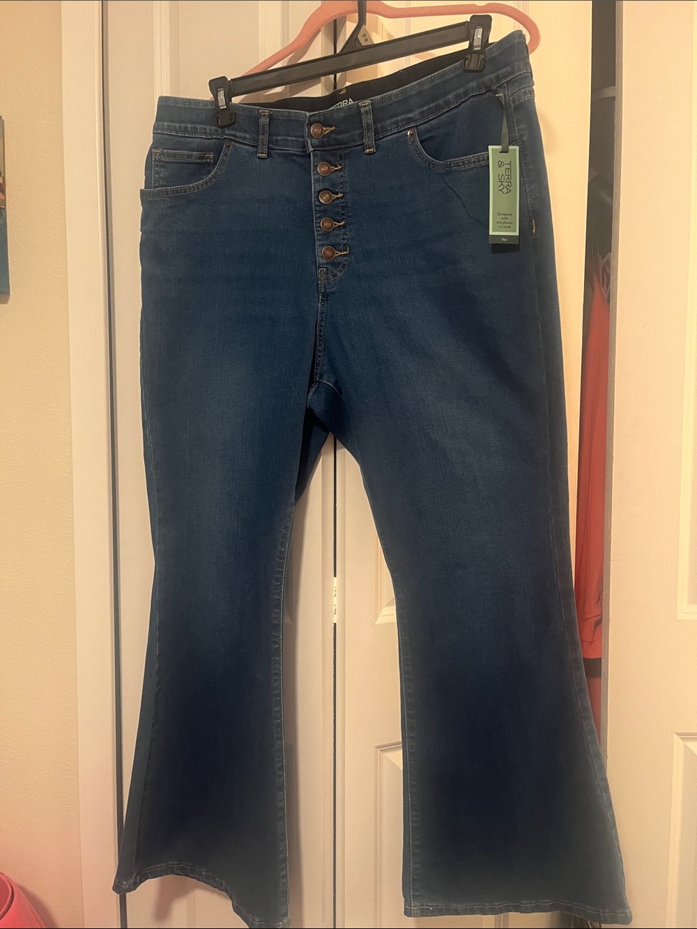 Terra & Sky Dark Blue High-Rise Button-Fly Flare Jeans